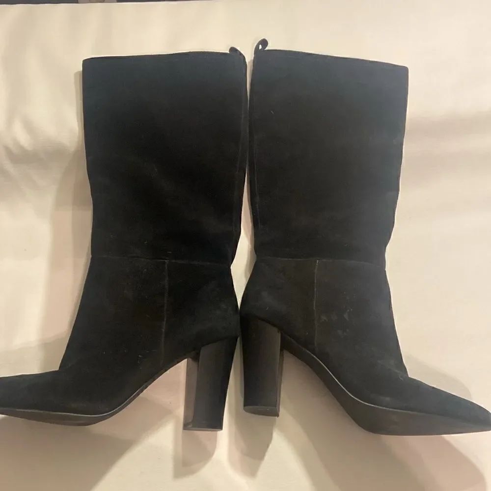 Treasure & Bond Black Pointed Toe Suede Below Knee High 6.5 - Picture 3 of 10
